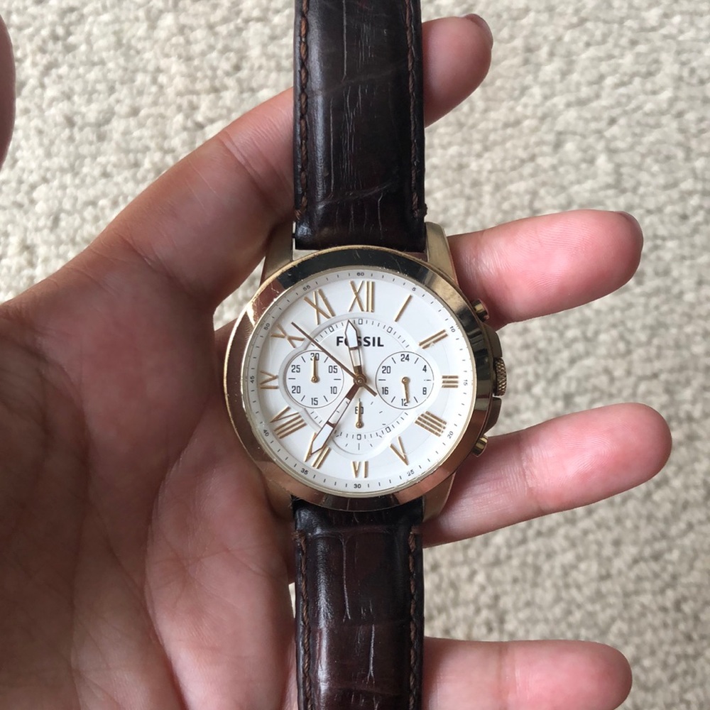 Fossil Watch- brown Leather strap, gold face